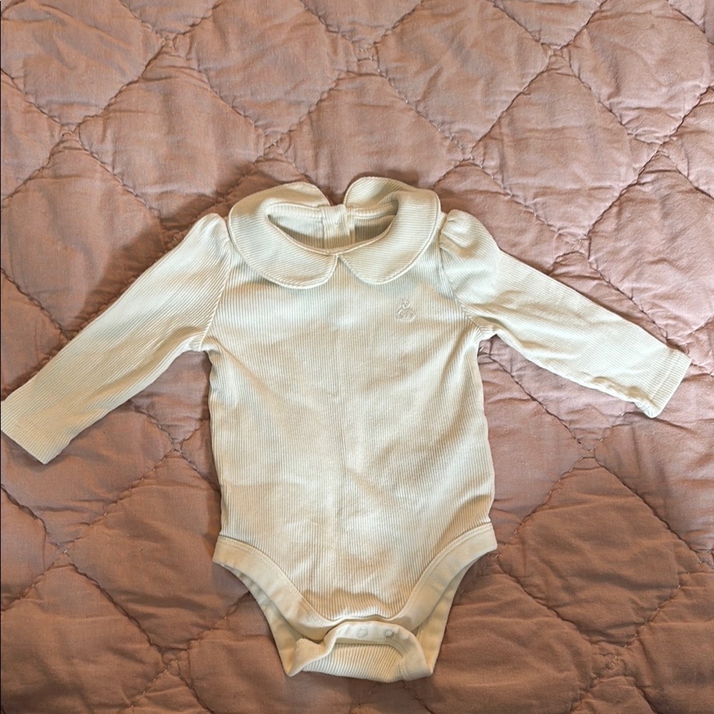 GAP Cream Bodysuit with Long Sleeves and Ribbed Texture